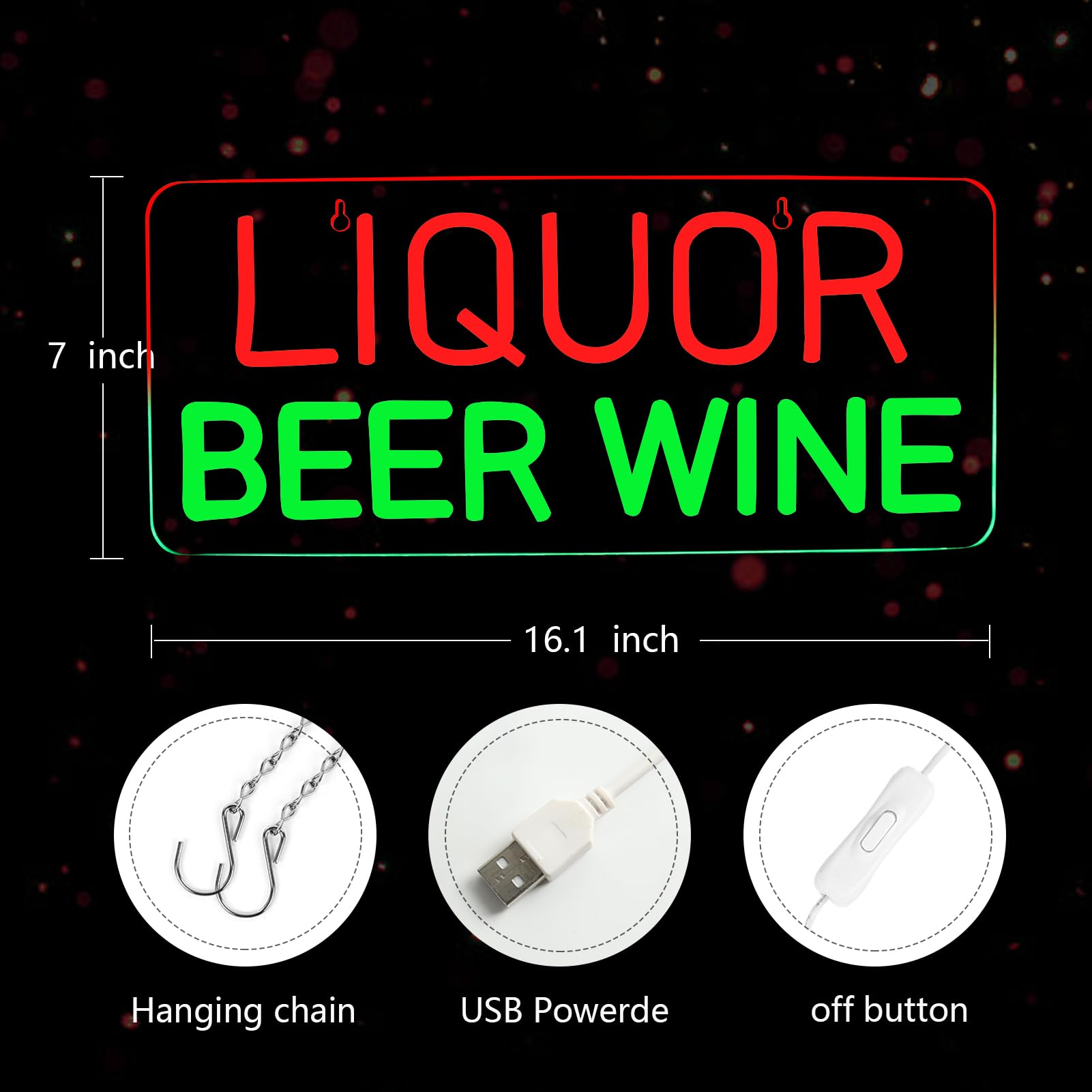 JFLLamp Neon Wall Sign - LED Decor for Bedroom, 16.1inx7in, Plastic, Red+Green, Model Liquor malt-inspired Wine-001