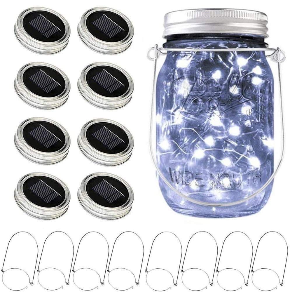 Sunkite Solar Mason Jar Lights, 8 Pack 15 Led Waterproof Fairy String Lights - Cool White