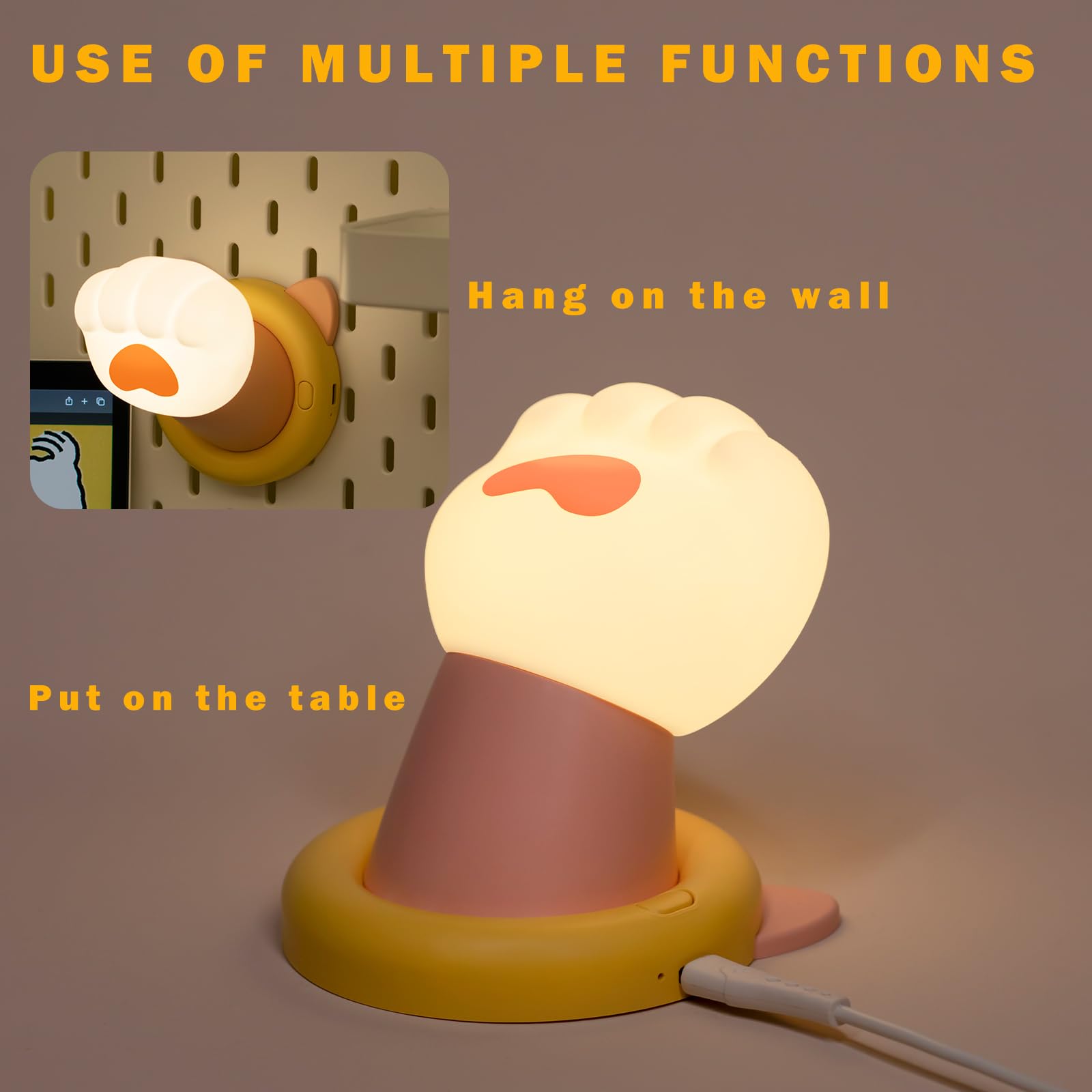 iLAFFUS Night Light for Kids Lamp, Cute Cat Lamp,3 Level Dimmable Baby Night Lights for Nursery,Silicone Rechargeable Nightlight