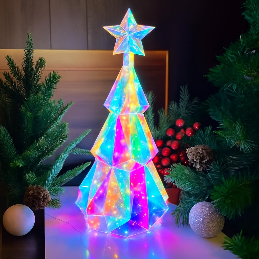 Aladdinas Led Teddy Bear Night Light  Holographic Iridescent Design  Nursery Decor Display Box With Ribbon (Christmas Tree  Christmas)