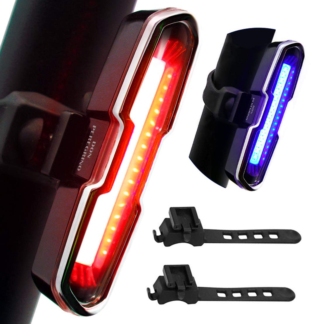 Bike Tail Light Powerful 110 Lumens - Bicycle Light 5 Modes Red/Blue, Waterproof Ip64, Rechargeable Usb-C, Quick Release Brackets For Saddle & Seatpost, Don Peregrino B2 Rear Bike Light