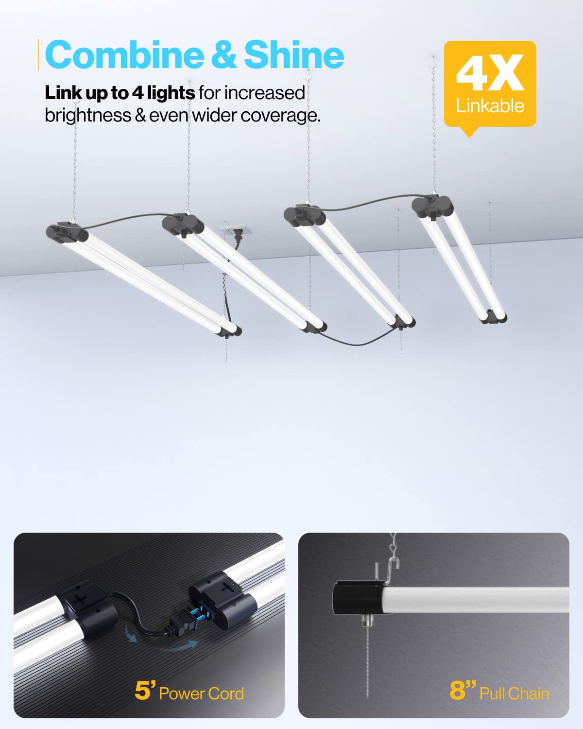 Sunco LED Shop Lights 4FT Linkable 4500 LM 40W 6000K Daylight 2 Pack Black