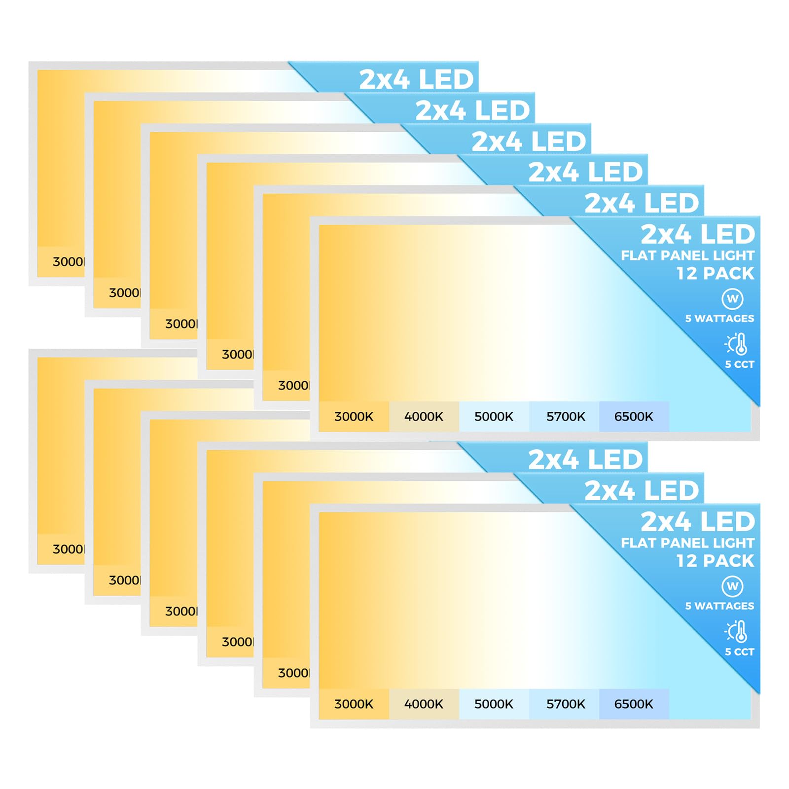 Aikvsxer 12 Pack 2X4 Led Flat Panel Light, 9100Lm Bright Kitchen Ceiling Light Fixtures,Dimmable Flush Mount Ceiling Light Panel
