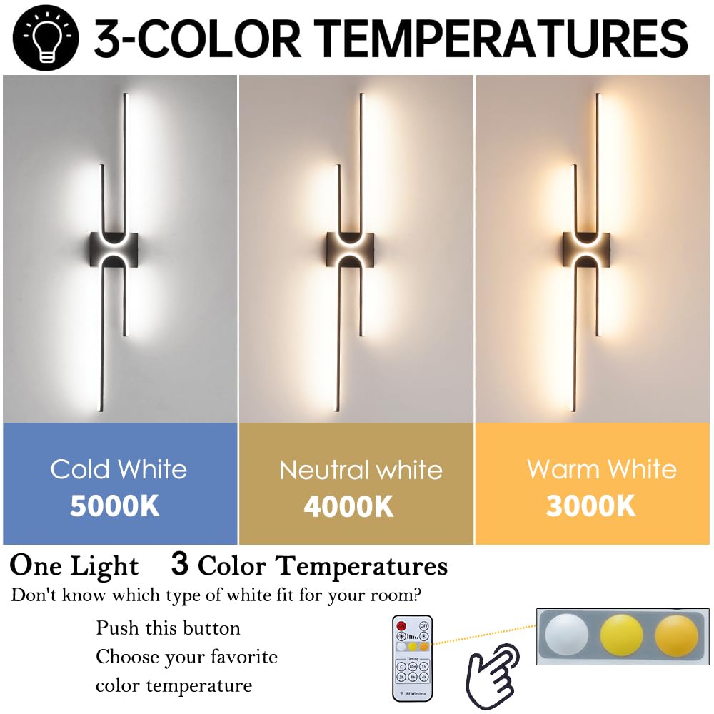OIYIO Black Bathroom Vanity Light Fixture, 3CCT Dimmable LED Wall Sconce, 39.17in Long, Metal, Model 240910