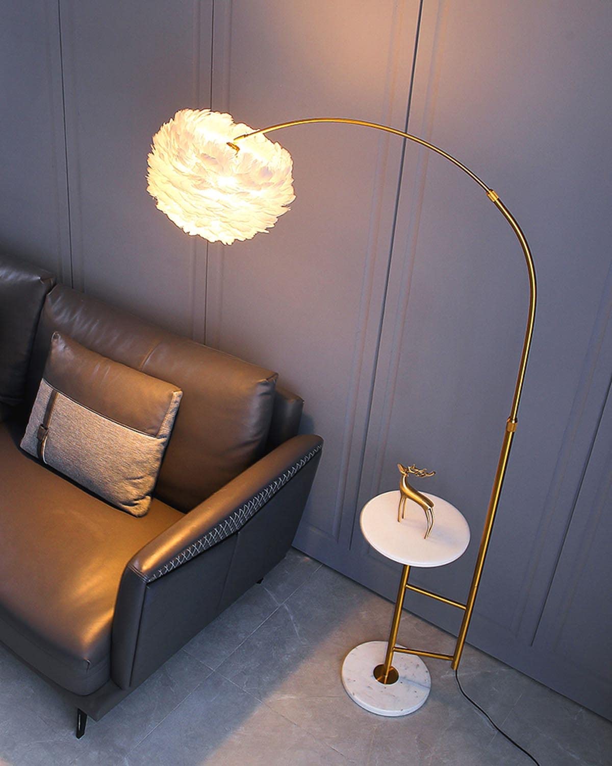Dellemade Modern Floor Lamp with Table, Golden Finish, Stylish Design for Living Room and Bedroom, Model 1