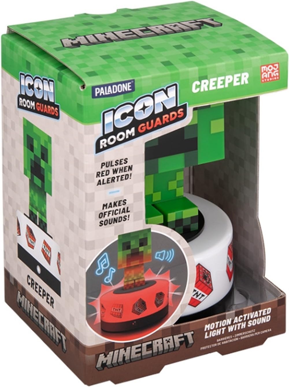 Minecraft Creeper Motion Sensor Room Guard and Night Light, Officially Licensed LED Lamp and Security Alarm for Kids Bedrooms, T