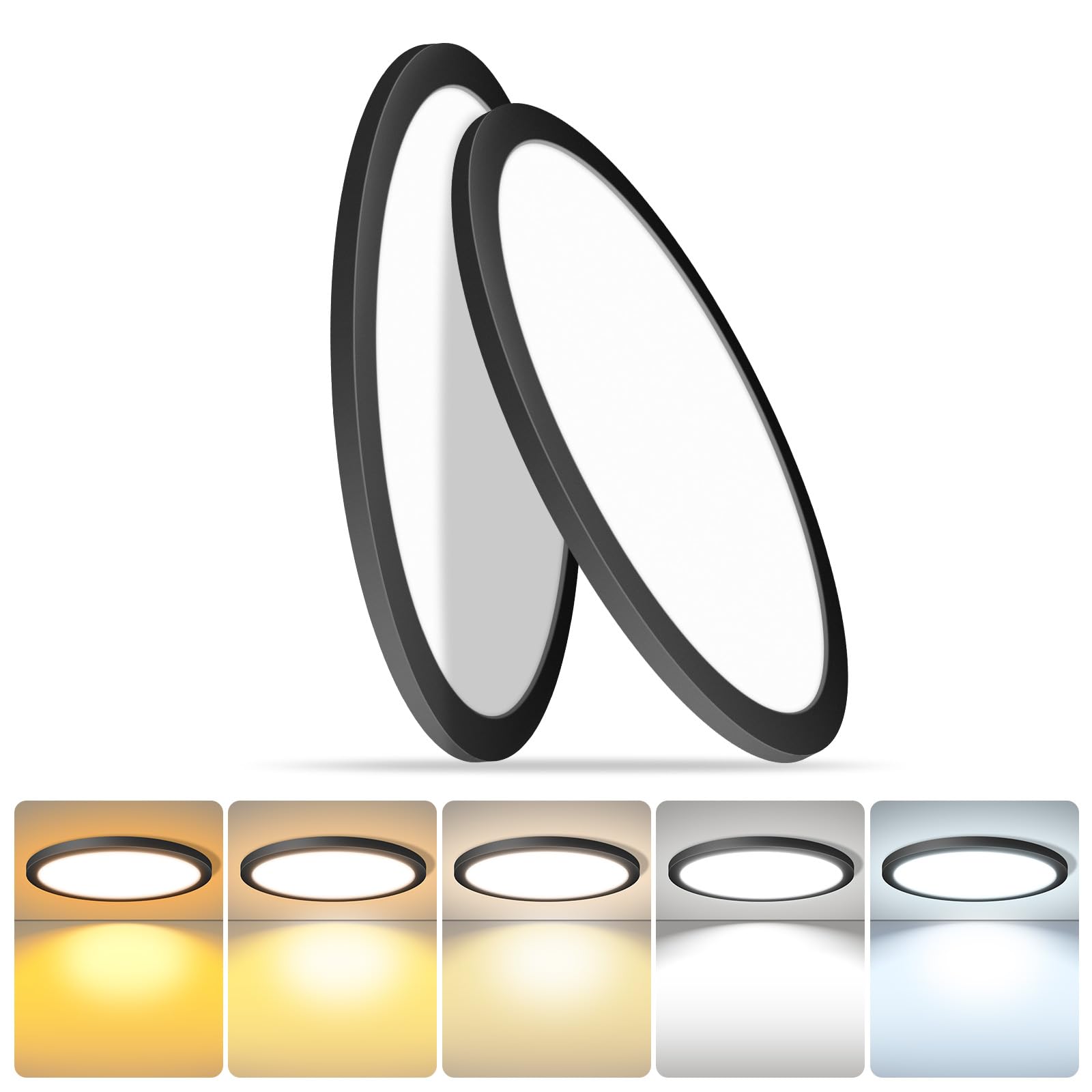 Mw 2 Pack Led Flush Mount Ceiling Light, 16 Inch Round Black Ceiling Light,30W 120V 5Cct Dimmable, Close To Ceiling Light Fixtur