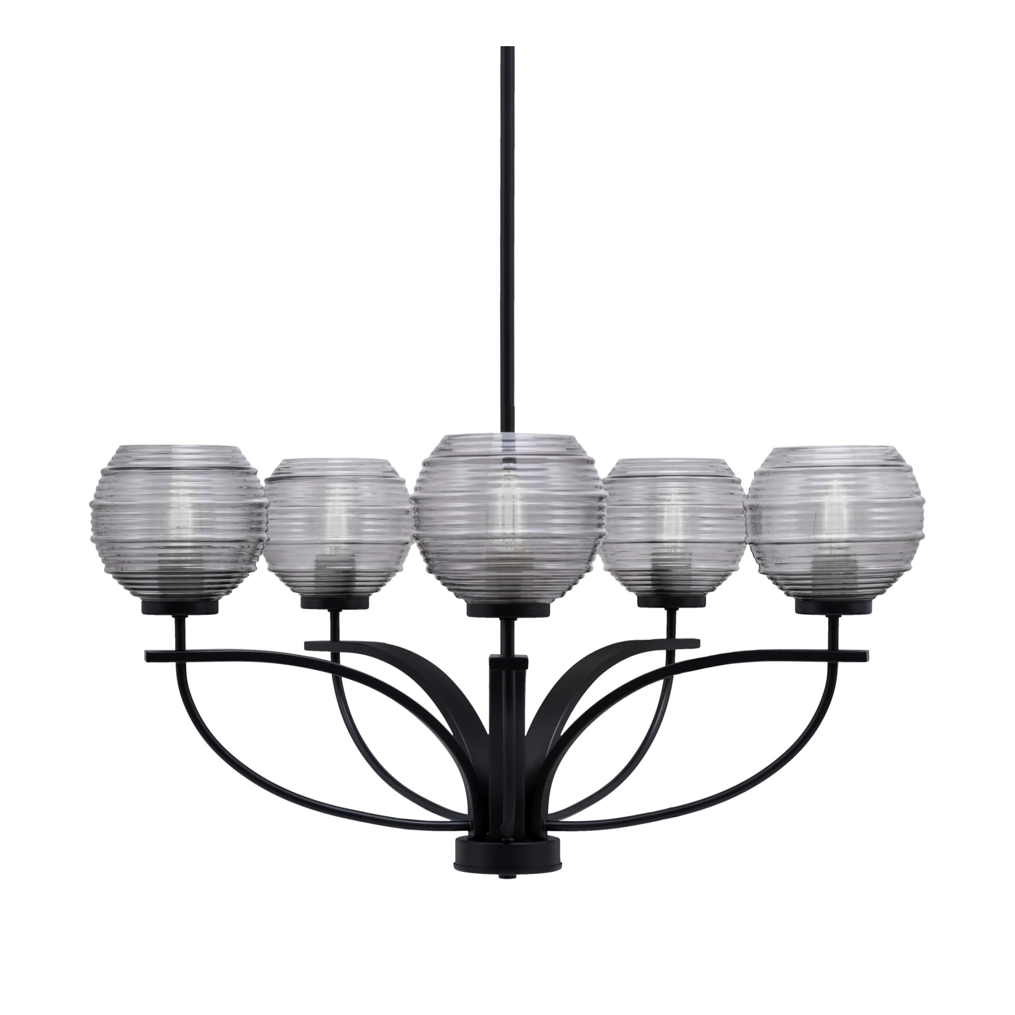 Toltec Lighting Cavella 5 Light Chandelier In Matte Black Finish With 6" Smoke Ribbed Glass