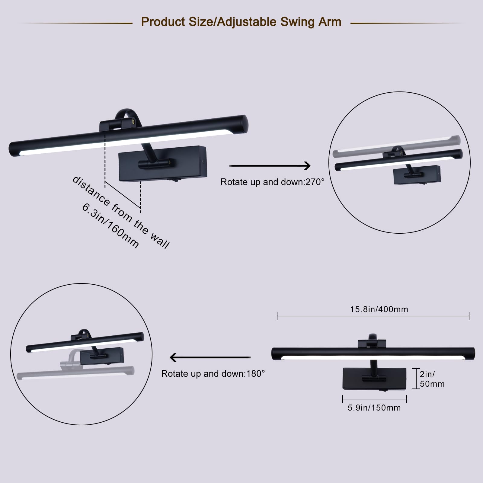 Black Picture Lights Battery Operated 16  Frame Light Rechargeable Gallery Lighting Remote Wireless Art Light For discomfort-reducingting Dimmable Display Lights With Timer Wall Sconce For Portrait Dartboard