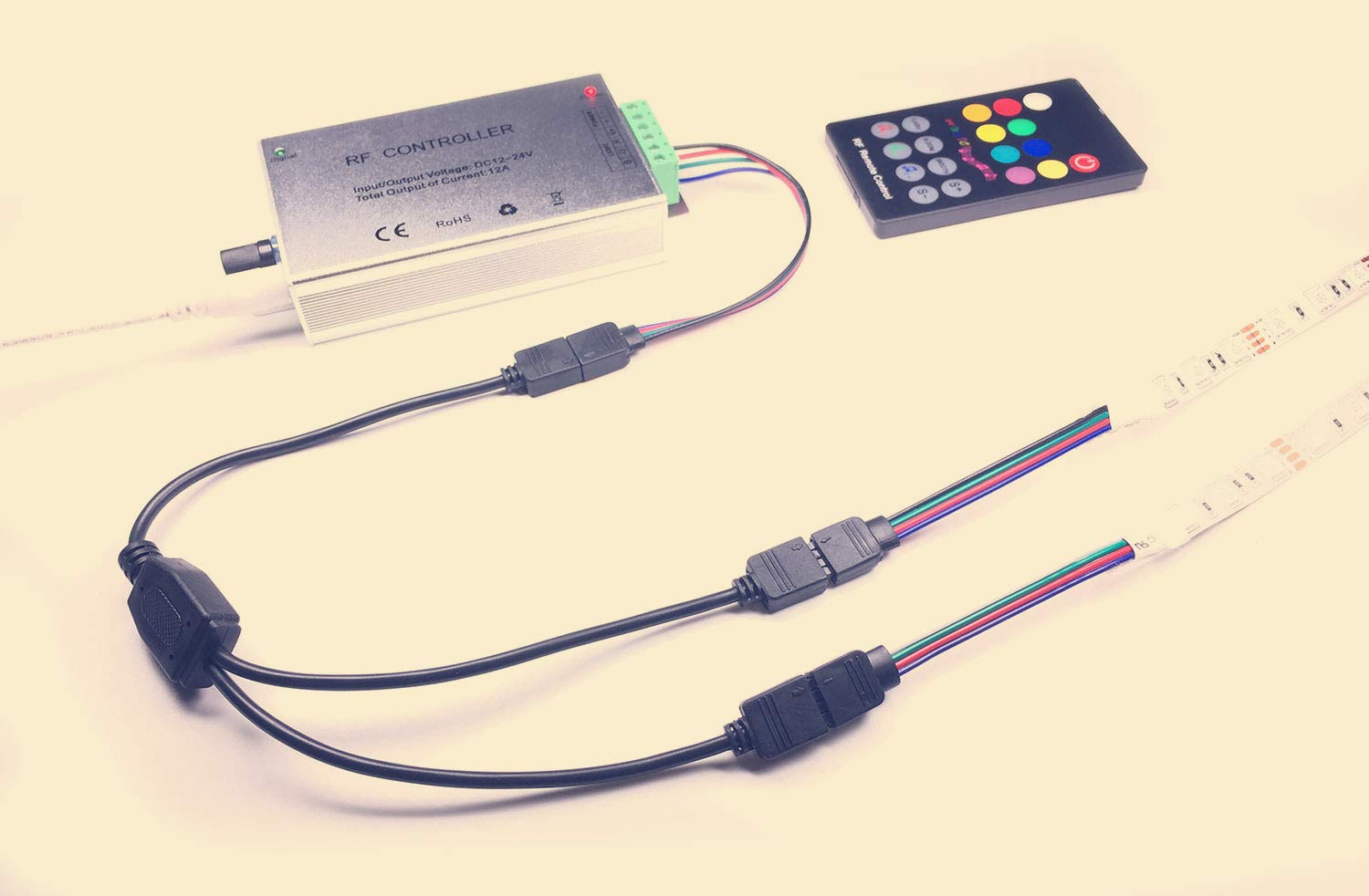 TronicsPros 2pcs 4 Pin RGB LED Strip Splitter Cable - 12 Inch, Black, Copper, 1 to 2 Connector for SMD 5050 3528 283