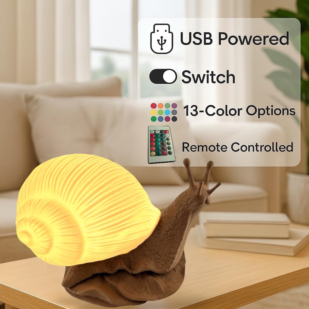 Glowing Snail Led Table Lamp - Usb Powered, 15 Color Changing Modes, Dimmable Night Light With Switch - Warm White & Multicolor