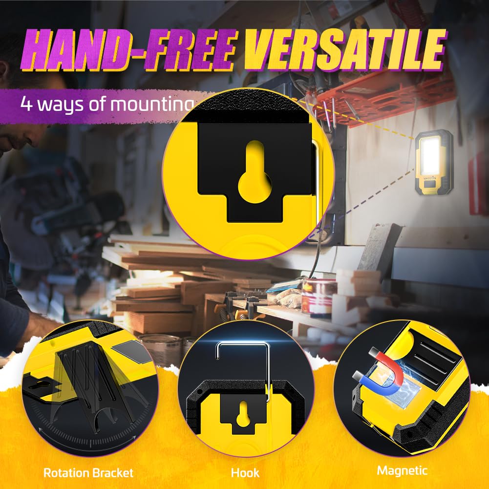 WARSUN Rechargeable Work Light - 1200 Lumens LED Mechanic Light, Portable 4.3x2.6x1.4", Yellow, Model WARSUN 2c