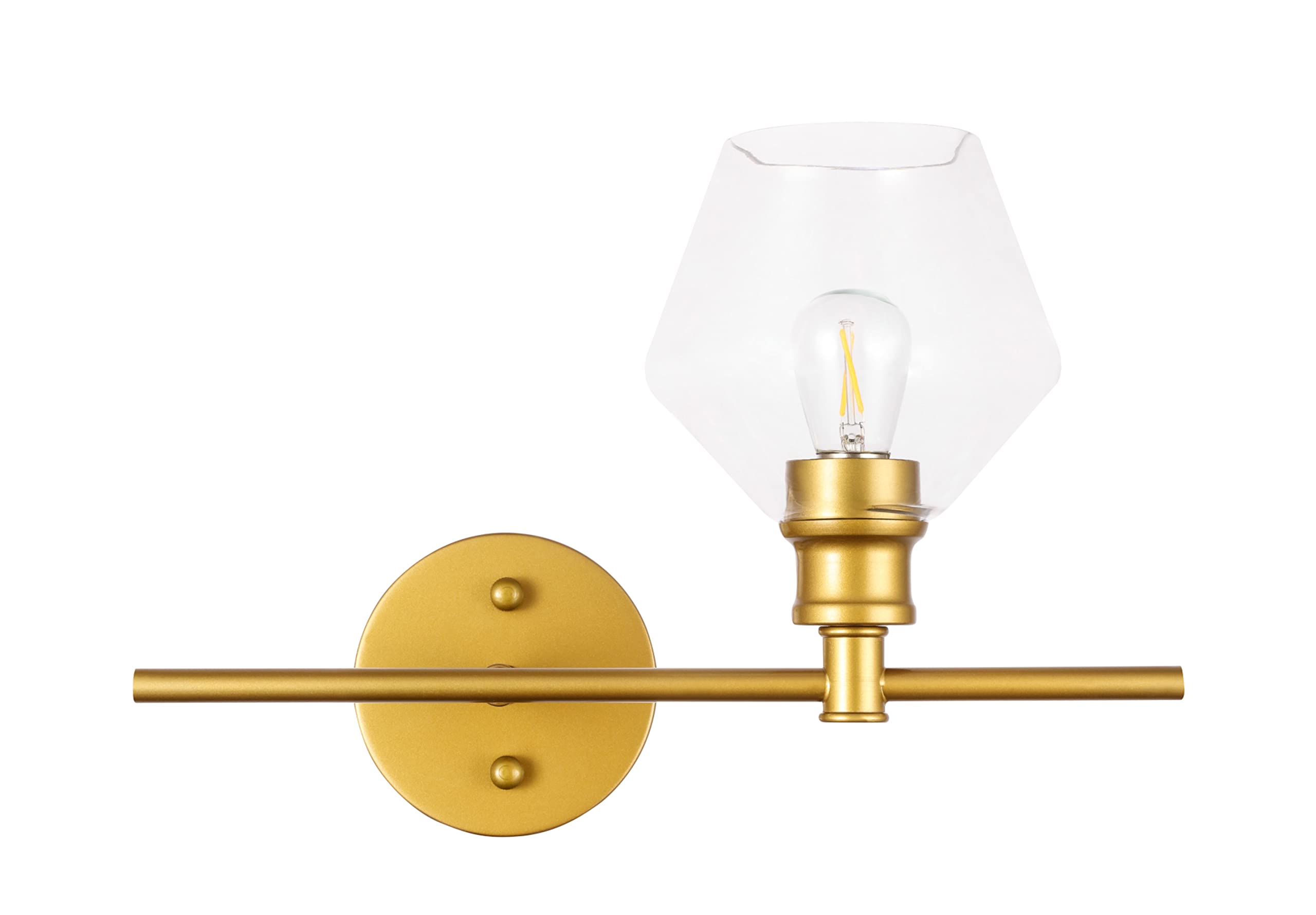 Living District Brass Wall Sconce - 1 Light Clear Glass Shade, Modern Home Lighting Fixture