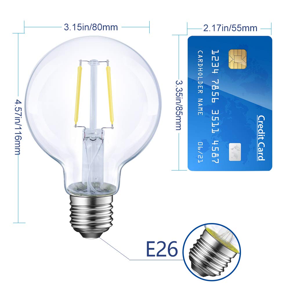 Energetic 12-Pack Led Globe G25 Dimmable Edison Light Bulb, 40 Watt Equivalent, 5000K,350Lm, E26 Medium Screw Base, Christmas Li