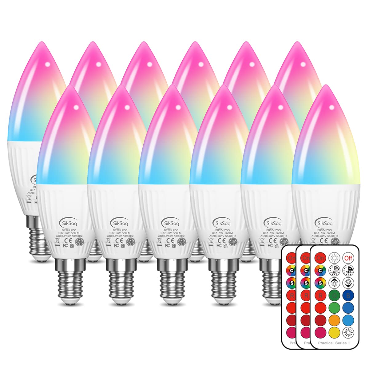 E12 Led Bulb Color Changing Candelabra Light Bulb With Remote Control, 50W Incandescent Equivalent, 560 Lumen,Cool White 5000K +