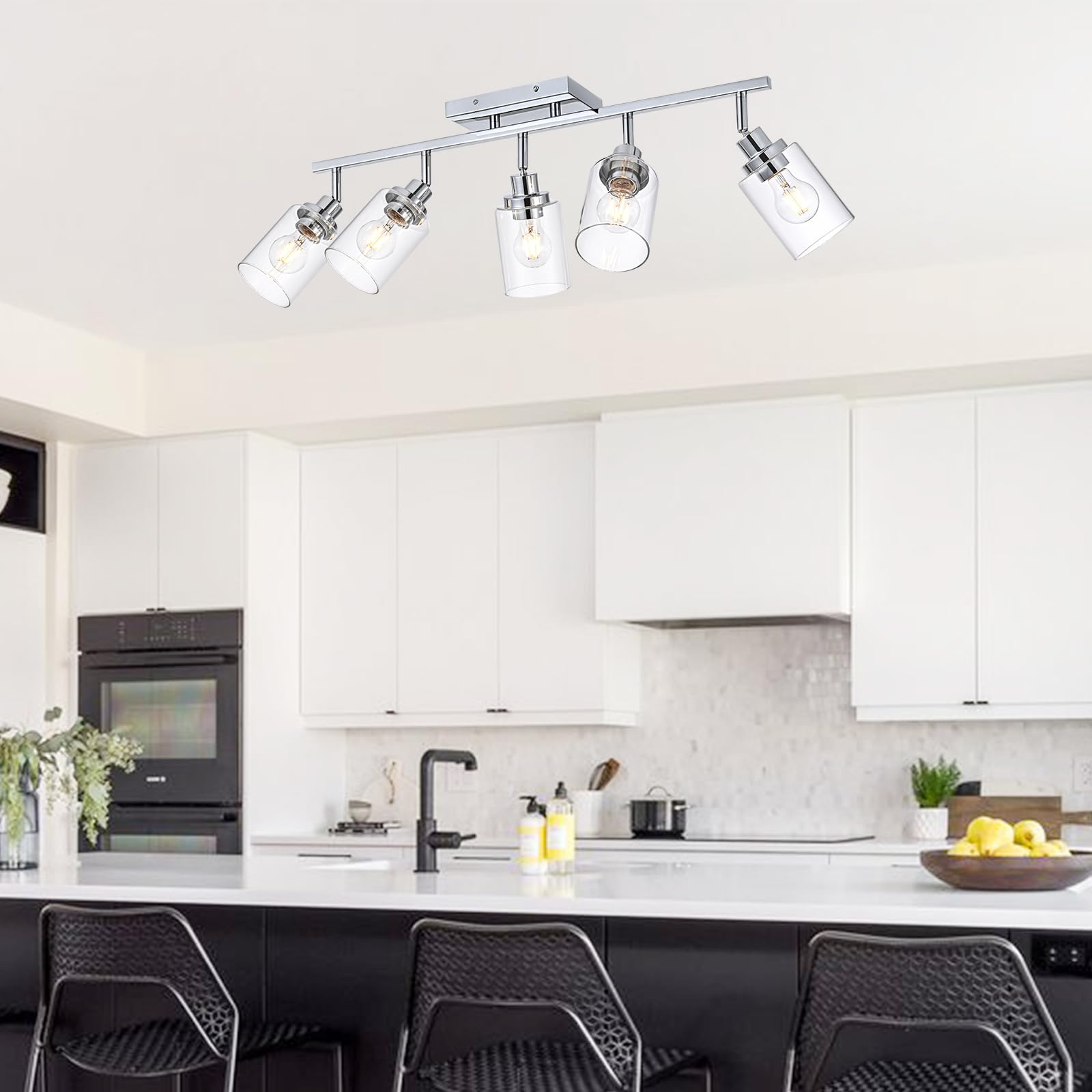 Wanluce 5-Light Track Lighting Kit Ceiling Kitchen Track Lighting Fixtures Chrome Bathroom Vanity Wall Lights With Clear Glass Multi-Directional Rotating Tracking Light Heads Spotlight For Accent Shop
