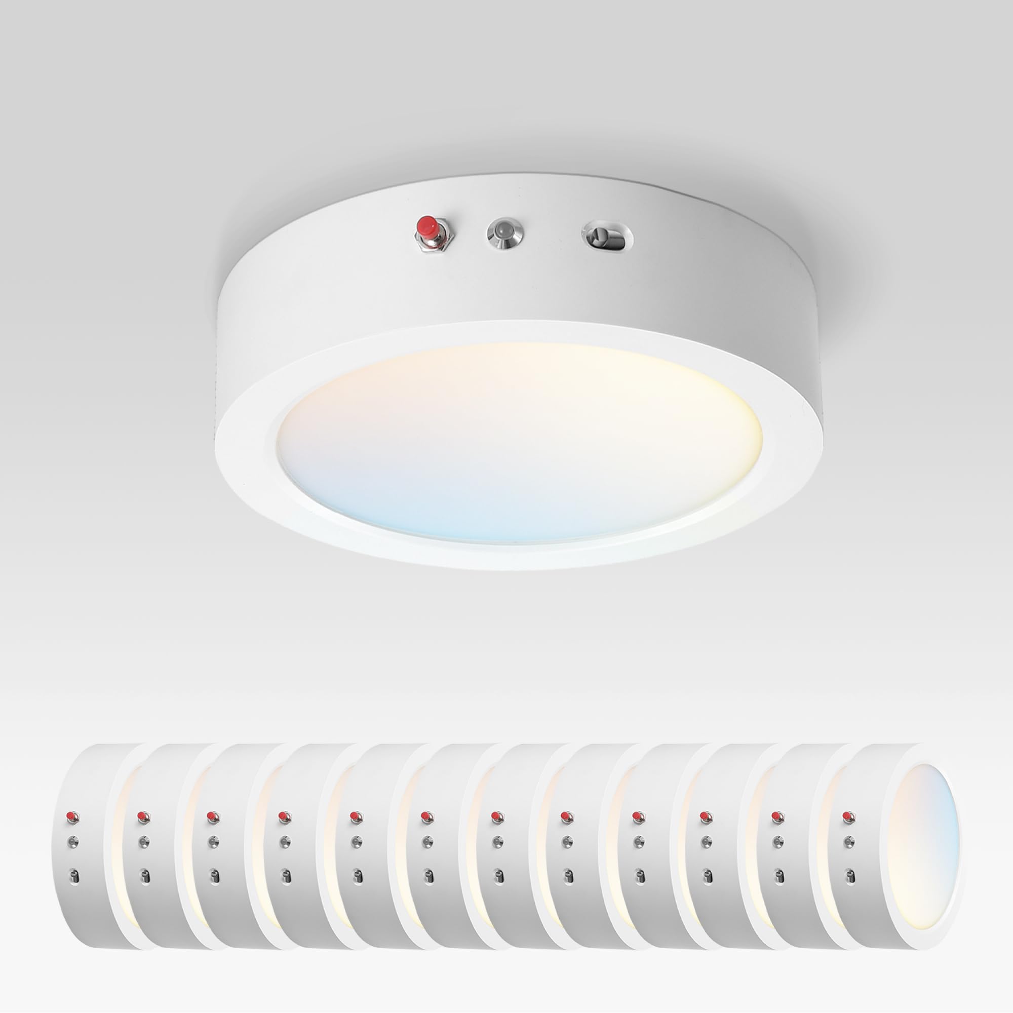 ASD LED Ceiling Light Fixture, 15W 1200LM, Dimmable, 5CCT, 7in Round, White, Model A-MPR-7D15WH-