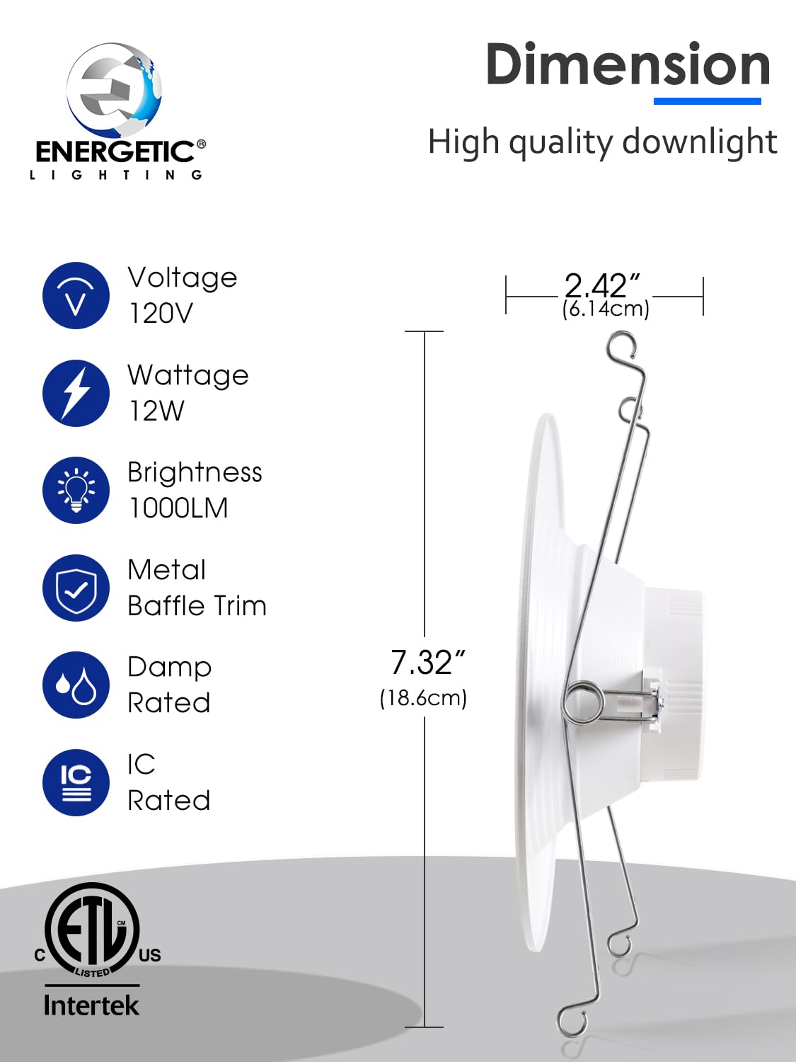 Energetic 5/6 Inch Led Recessed Lighting, 1000Lm, 5000K Daylight Downlight, 12W=150W, Dimmable Led Can Light, Simple Retrofit In