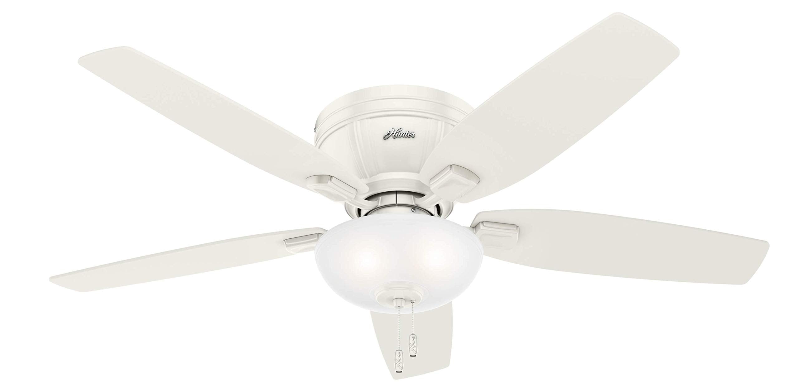 Hunter 52 inch Indoor Ceiling Fan with LED Light - White Ceiling Fan with Pull Chain, For Bedroom, Living Room, or Kitchen, Low 