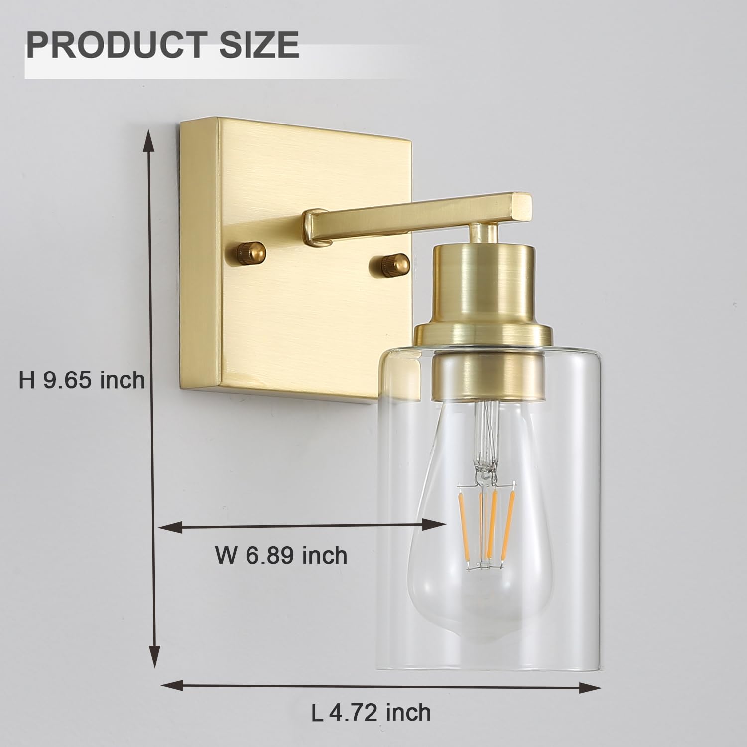 Jodauirt Brass Bedside Wall Sconces Set Of 2, 1-Light Gold Bathroom Vanity Lights Fixtures With Clear Glass Shade, Farmhouse Modern E26 Wall Lamp For Hallway Living Room Bedroom