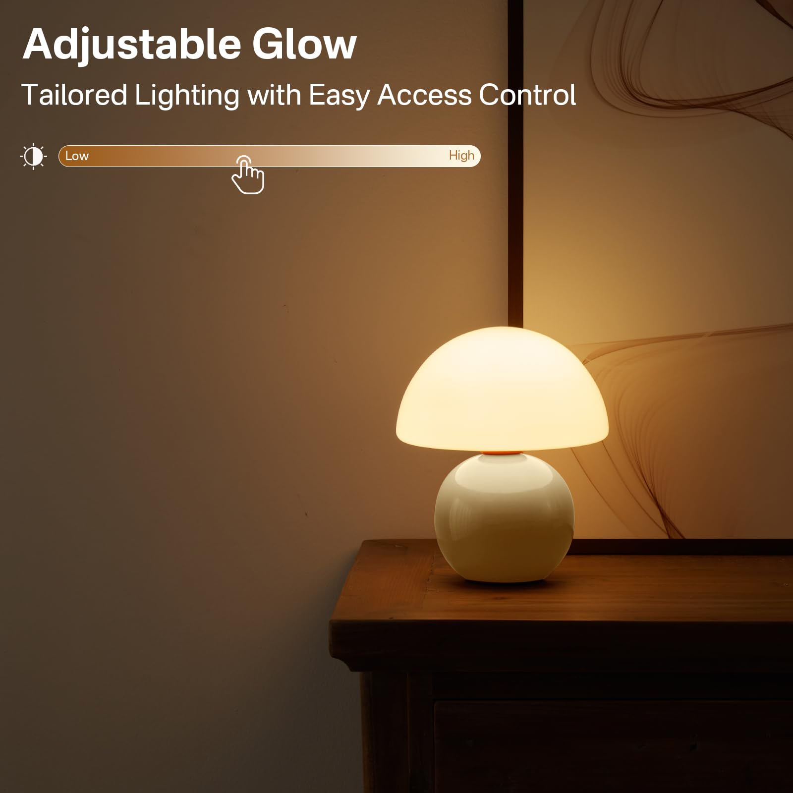 Dawnwake Mushroom Table Lamp for Bedroom, Cream, Small, Model TD3003, Cute Mini Modern Mid Century Design, Unique Aesthetic Decor