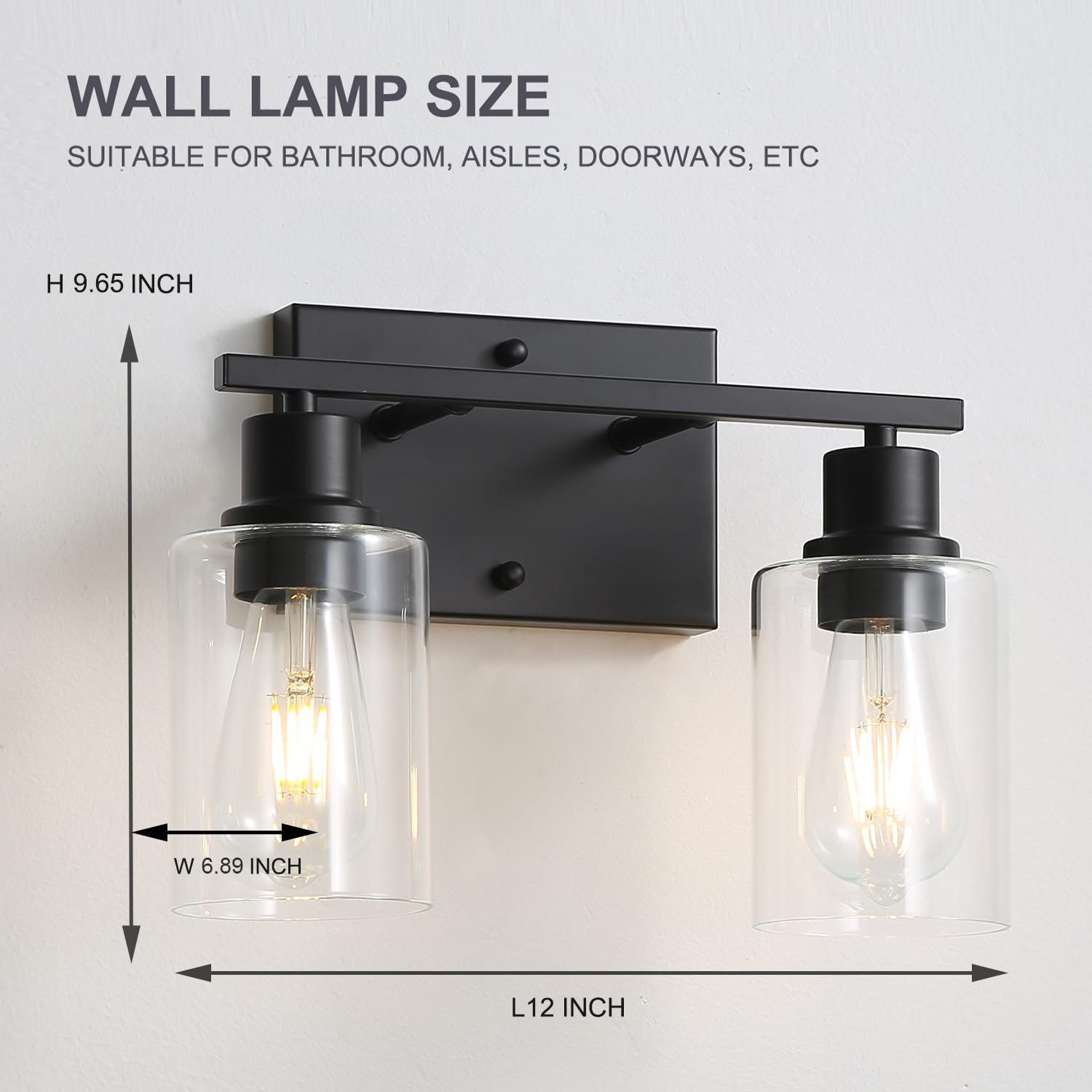 Jodauirt 2-Lights Wall Lighting Matte Black Bathroom Vanity Light Fixtures,Vintage E26 Base Wall Sconces With Clear Glass Shades, Farmhouse Modern Wall Lighting ?For Hallway,Bedroom,Living Room