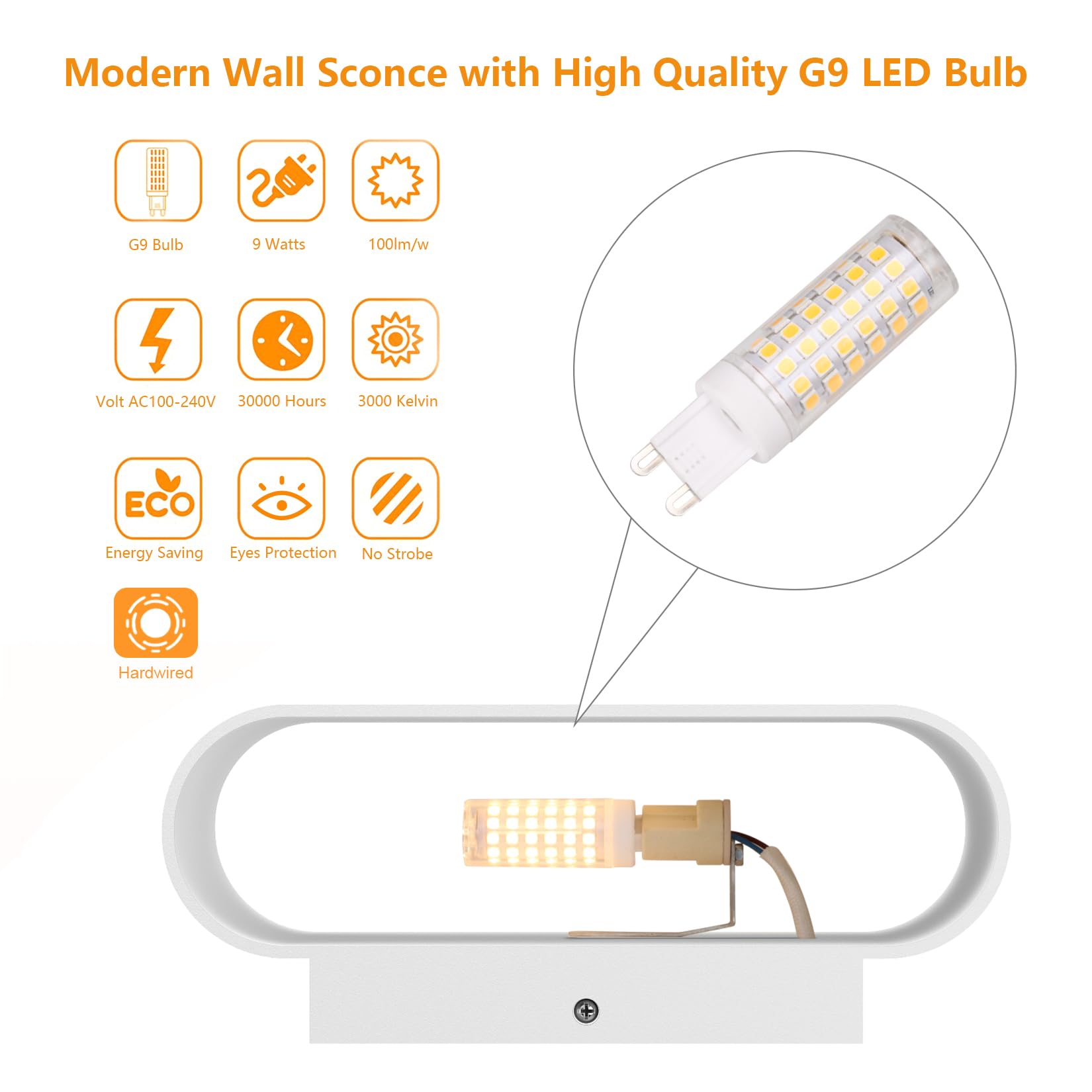 Aipsun LED Wall Sconces Set of 2, Hardwired Aluminum Indoor Lights, Warm White 3000K, Modern Design for Living Room, Bedroom, Hallway