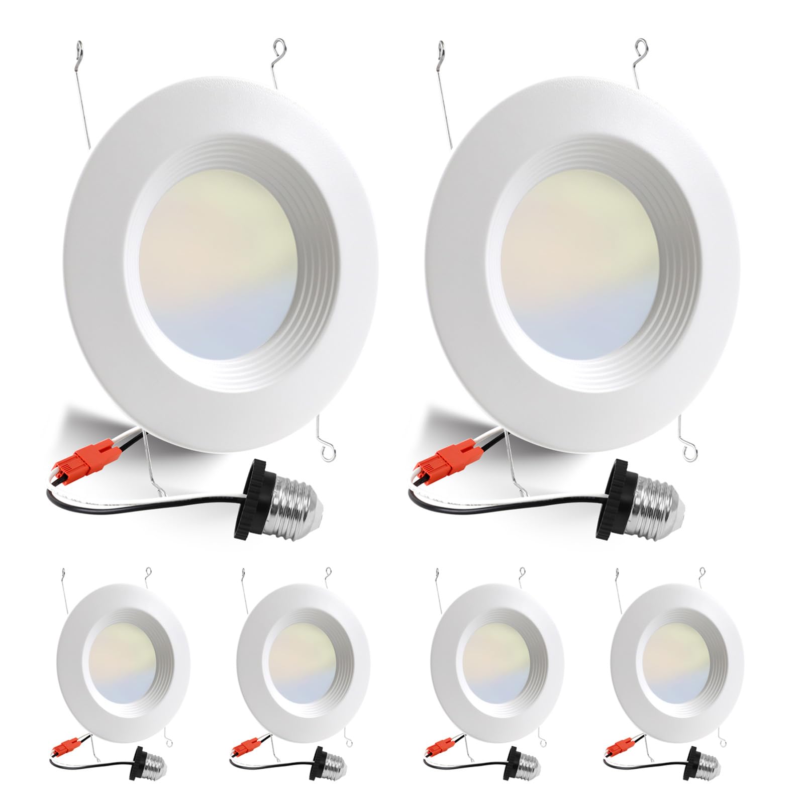 6 Pack 5/6 Inch 5Cct Led Recessed Light Retrofit, 2700K/3000K/4000K/5000K/6500K Selectable Downlight, Dimmable Can Lights With Metal Baffle Trim, Cri 90, 10.5W=85W, E26 Base, Ic & Wet Rated, Etl&Fcc