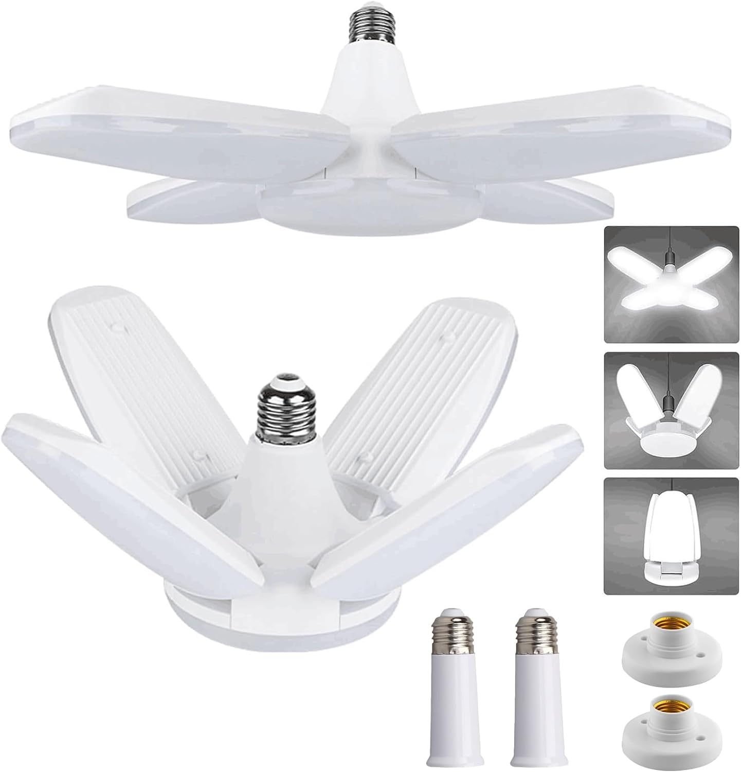 Yiliaw LED Garage Light 2 Pack 60W with 4 Adjustable Panels 6500K 8000LM White