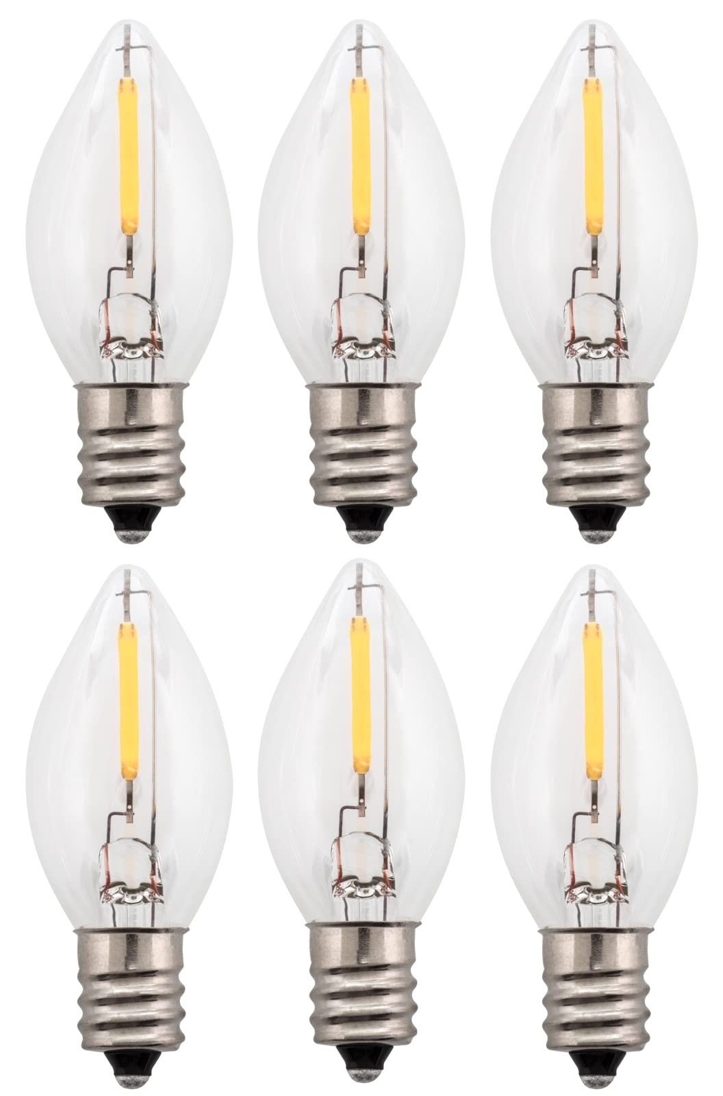 Creative Hobbies LED Night Light Bulbs, C7 Candelabra Base, 4W-7W, Clear White, Model 18340, Indoor/Outdoor Use