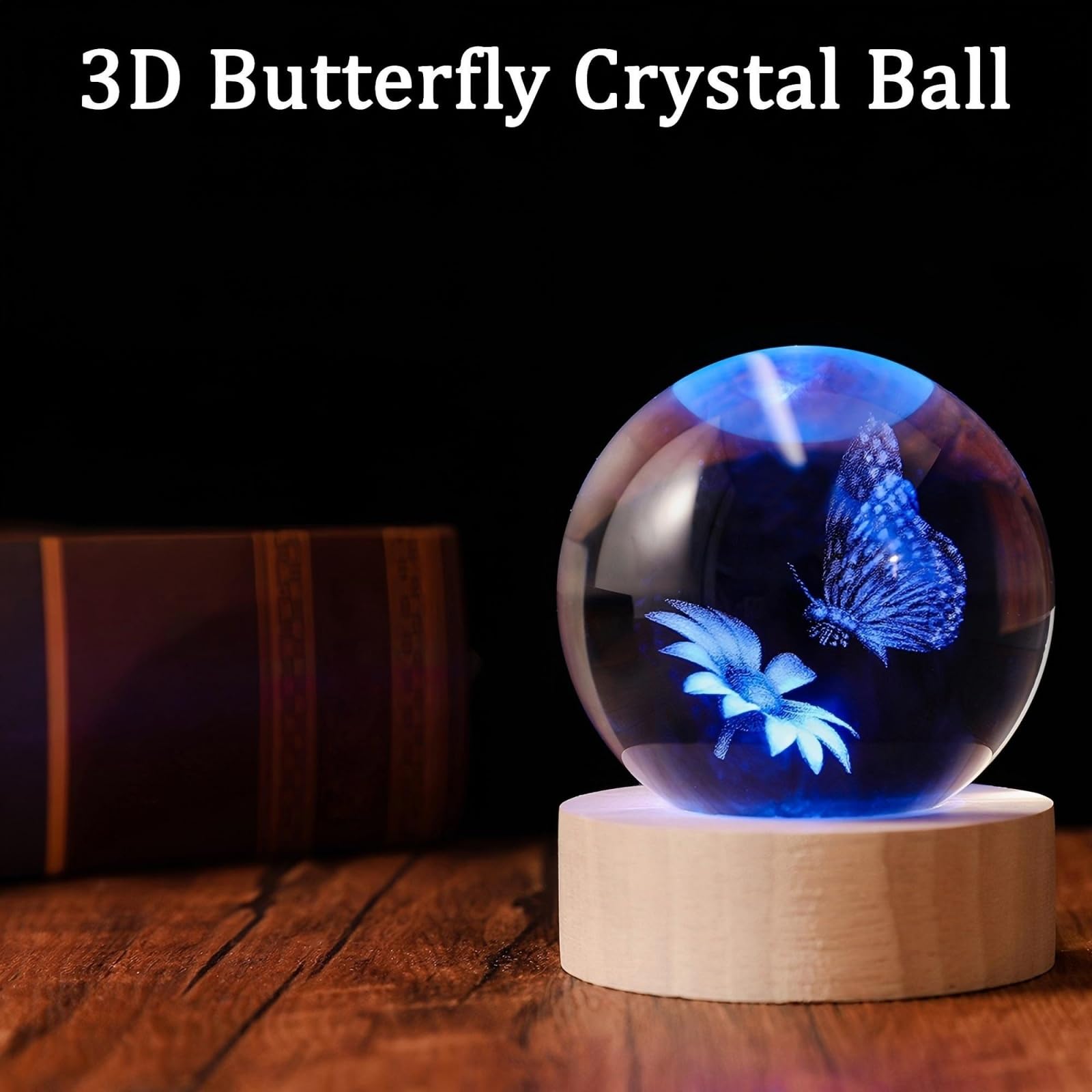 Qianruna 3D Butterfly 60Mm Crystal Ball Butterfly Night Light Lamp Gifts For Women Wife Girlfriend Mom Couple Her Butterfly Figu