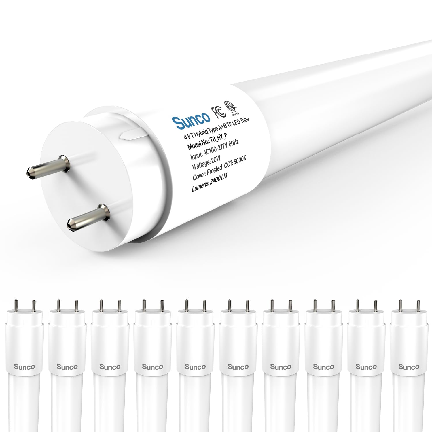 Sunco T8 LED Bulbs 4 Foot 2400 LM 20W 5000K Daylight Frosted Lens 10 Pack Model T8_HY_F