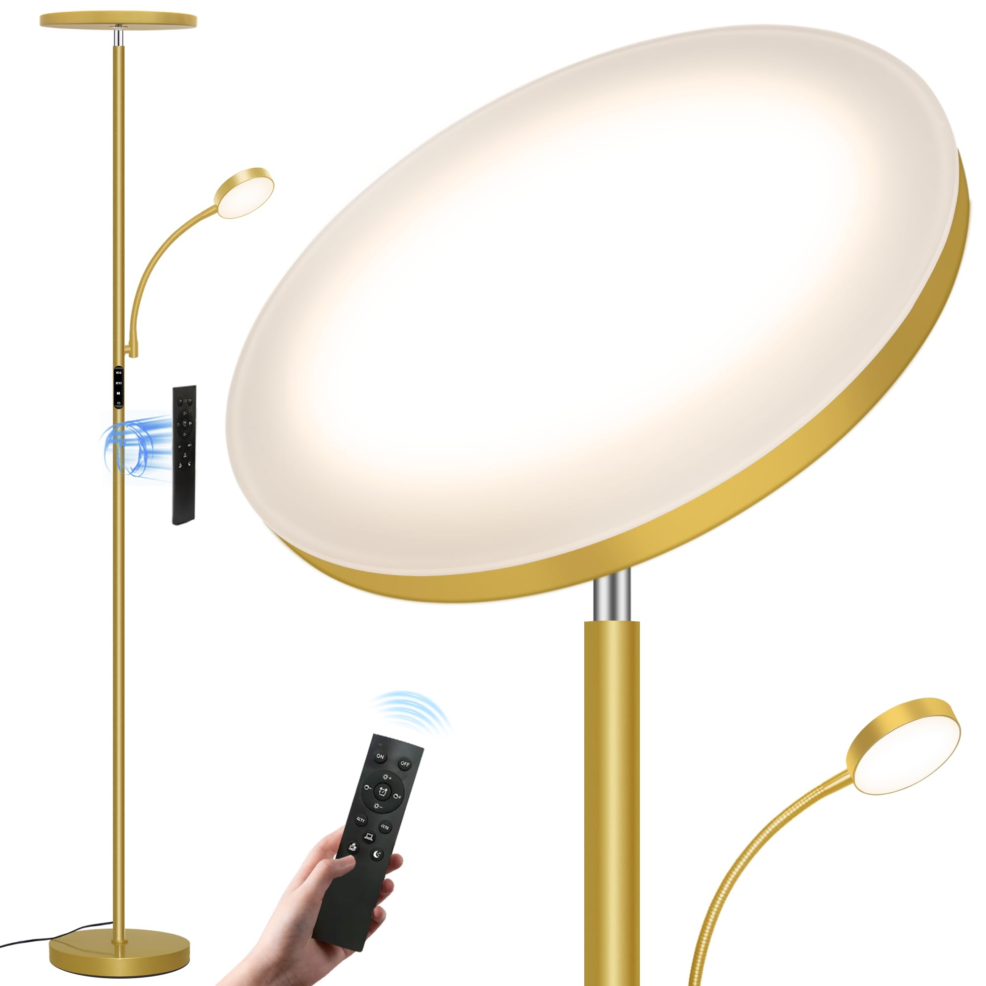 Floor Lamp-42W/4200LM Super Bright Floor Lamp,Dimmable 2-in-1 LED Floor Lamp for Bedroom,Torchiere Floor Lamps with Remote & Tou