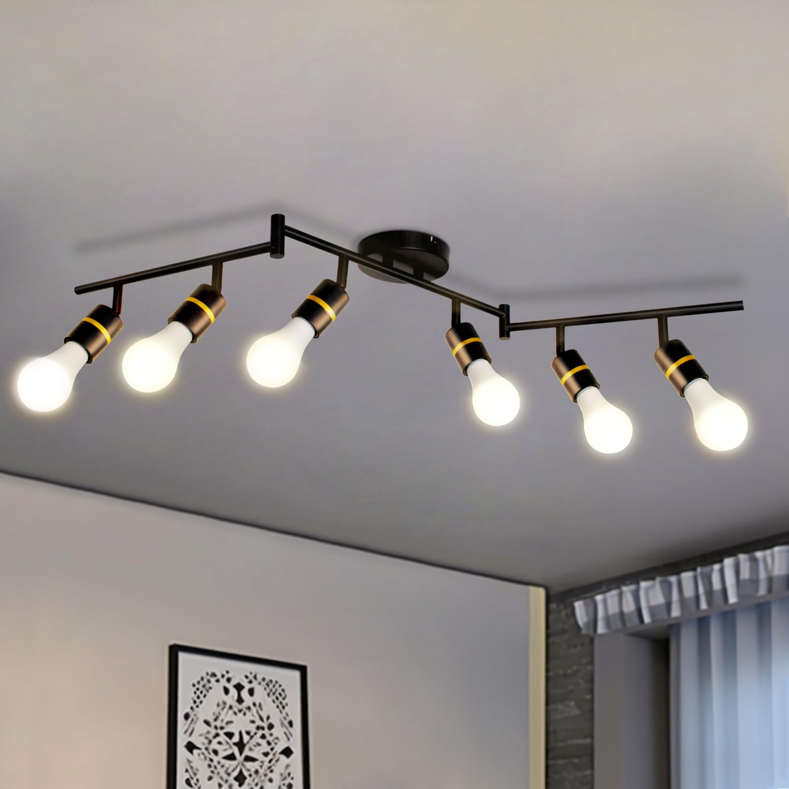 HiBay Track Lighting Fixtures, 6-Light Ceiling Light Kit, Foldable Arm and Rotatable Light Head, Matte Black Ceiling Spot Lights