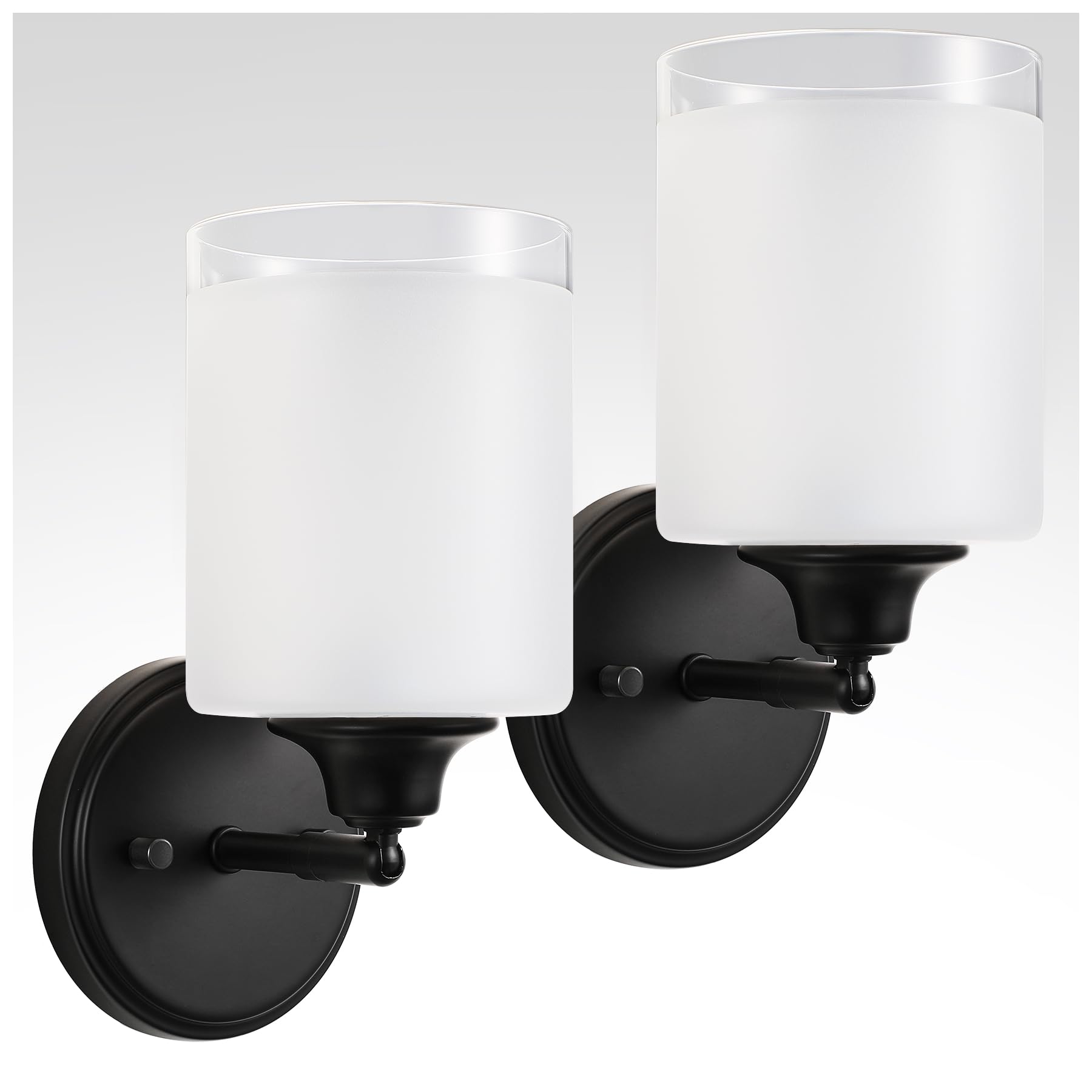 XIFEINIU Wall Sconces Set of Two, Rotatable, Metal, Frosted Glass, Black, 2Pack, Model LV24H58-B1