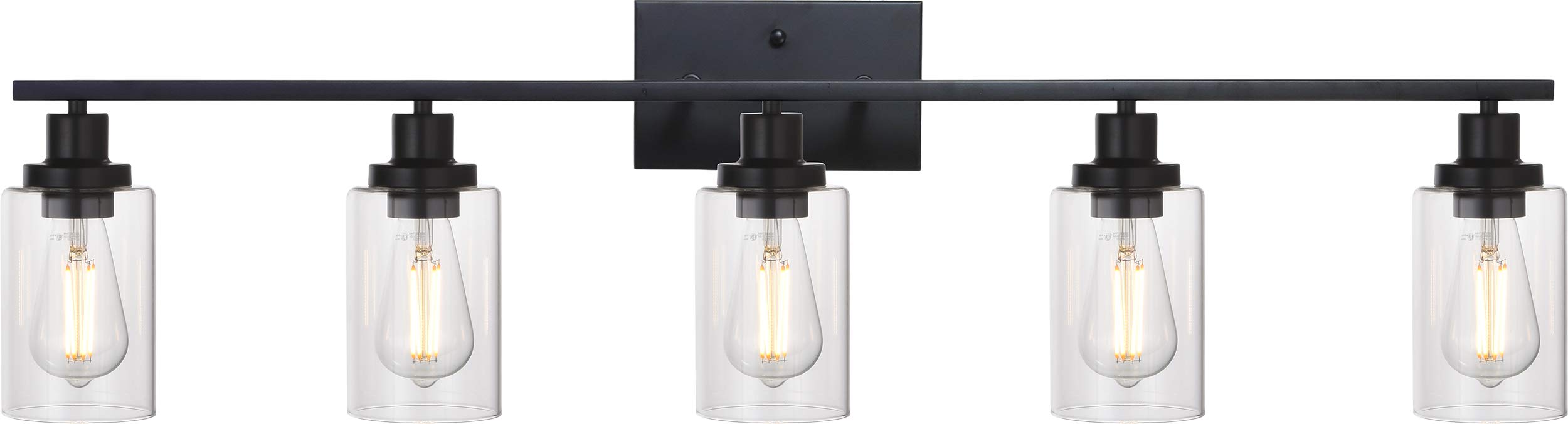 Melucee 40 Inches Length 5-Light Bathroom Vanity Light Fixtures Black Industrial Wall Sconce Lighting With Clear Glass Shade For