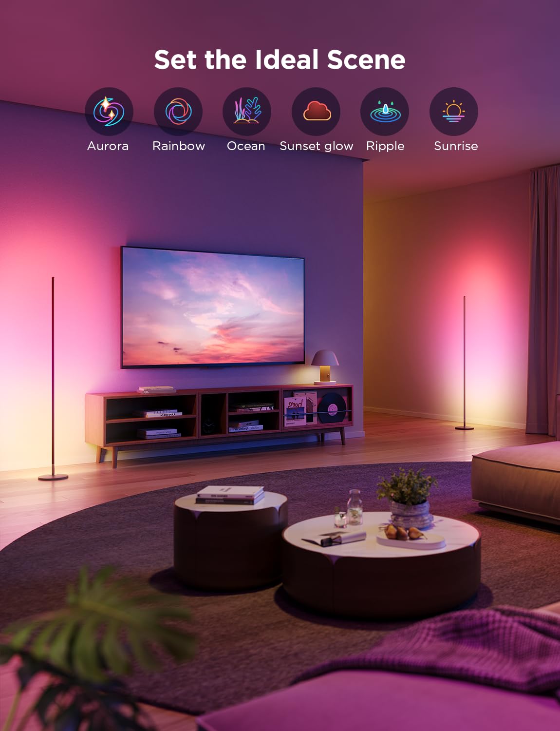 Govee Rgbic Floor Lamp 2-Pack, Led Lamp Compatible With Alexa, Smart Standing Lamp With Voice Control, Color Changing Bedside La