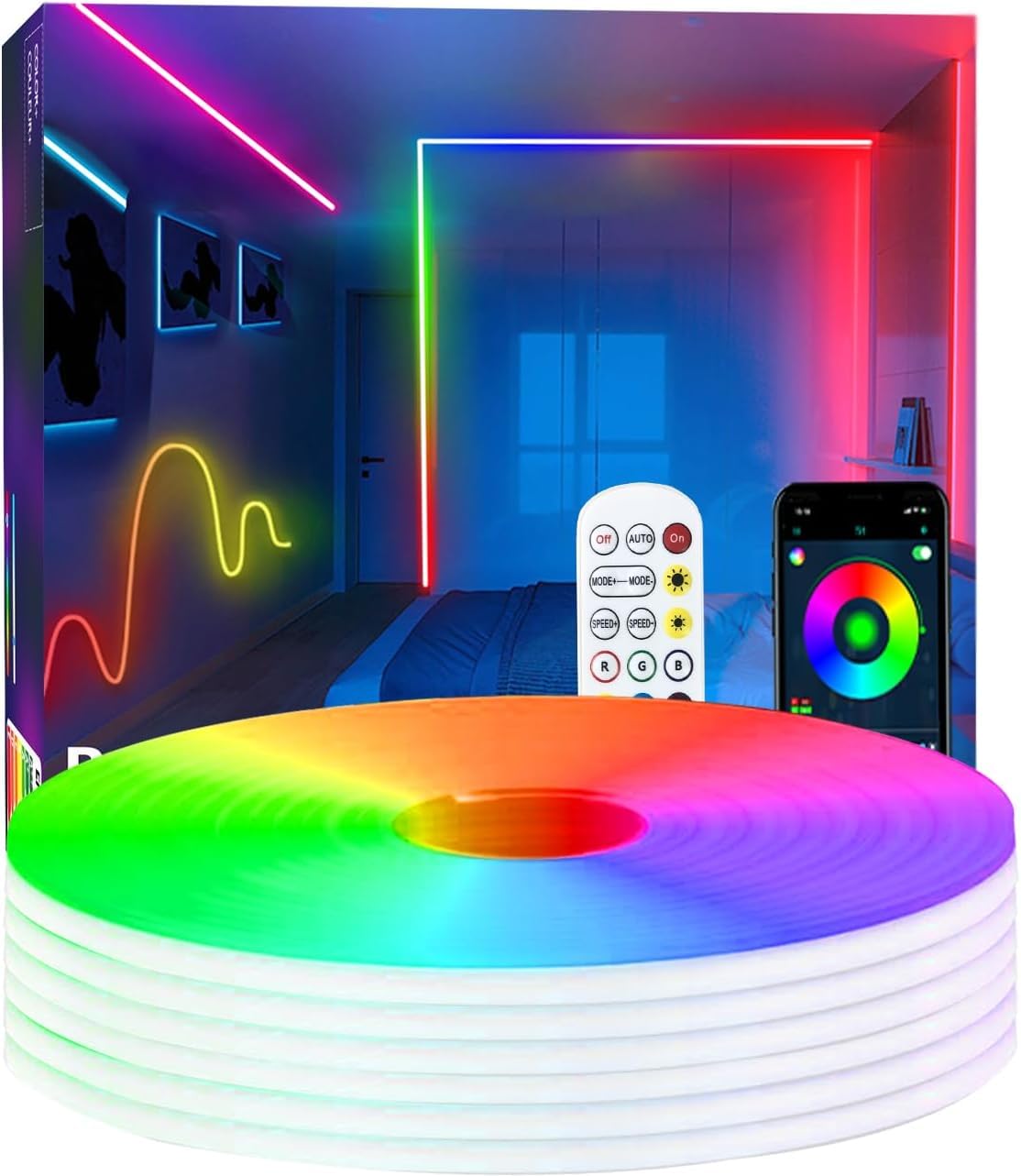 httpsmp 50FT Neon Rope Lights,RGB+IC Flexible Led Rope Lights Control with App/Remote,Chase Mode Rope Lights,IP67 Outdoor Waterp