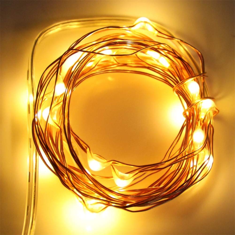 Yalilong With Timer Function Battery Operated Dewdrop Led Lights,Mini Fairy Lights For Home Parties Christmas/Halloween Holiday Decoration,6 Hours On/18 Hours Off,30 Leds,10 Feet (Warm White, 1)