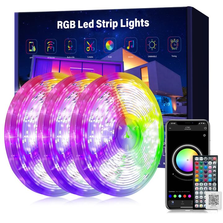 GANZQH Led Lights for Bedroom 300ft RGB Led Strip Lights Music Sync Color Changing ,DIY Led Light Strip with Remote, App Control