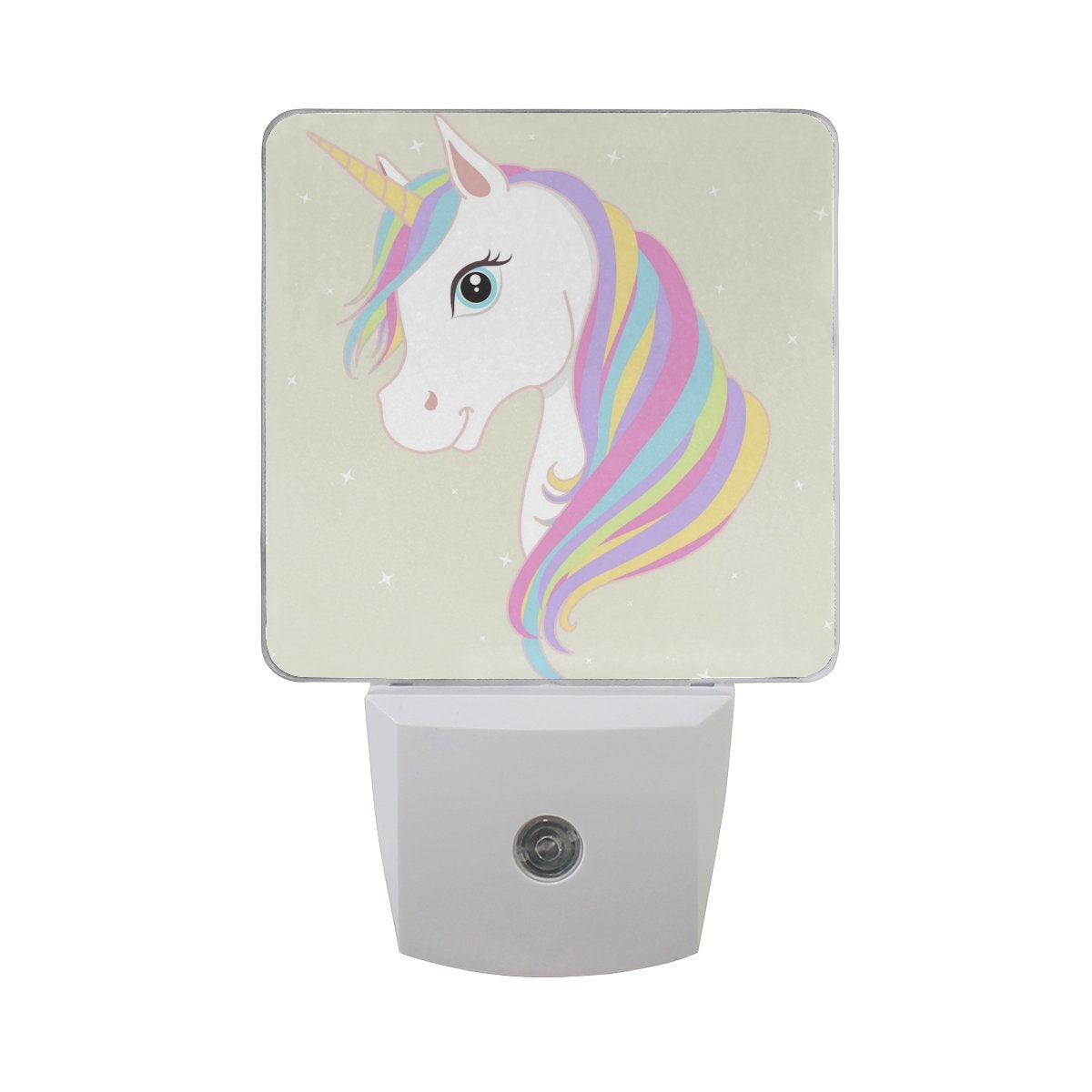 Plug-In Led Night Light Lamp White Unicorn Printing With Dusk To Dawn Sensor For Bedroom, Bathroom, Hallway, Stairways, 0.5W-2 P
