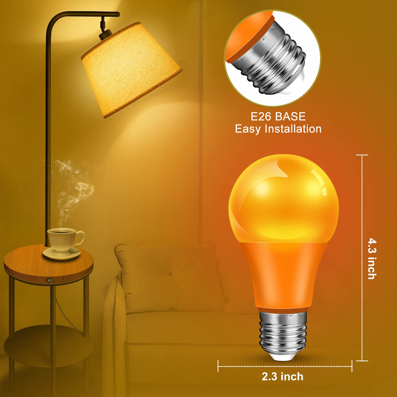 Orange Light Bulb Halloween Light Bulbs, 9W (60W Equivalent) Led Colored Light Bulb E26 Base For Christmas Halloween Home Holiday Lighting Party Wedding Bar Mood Decor