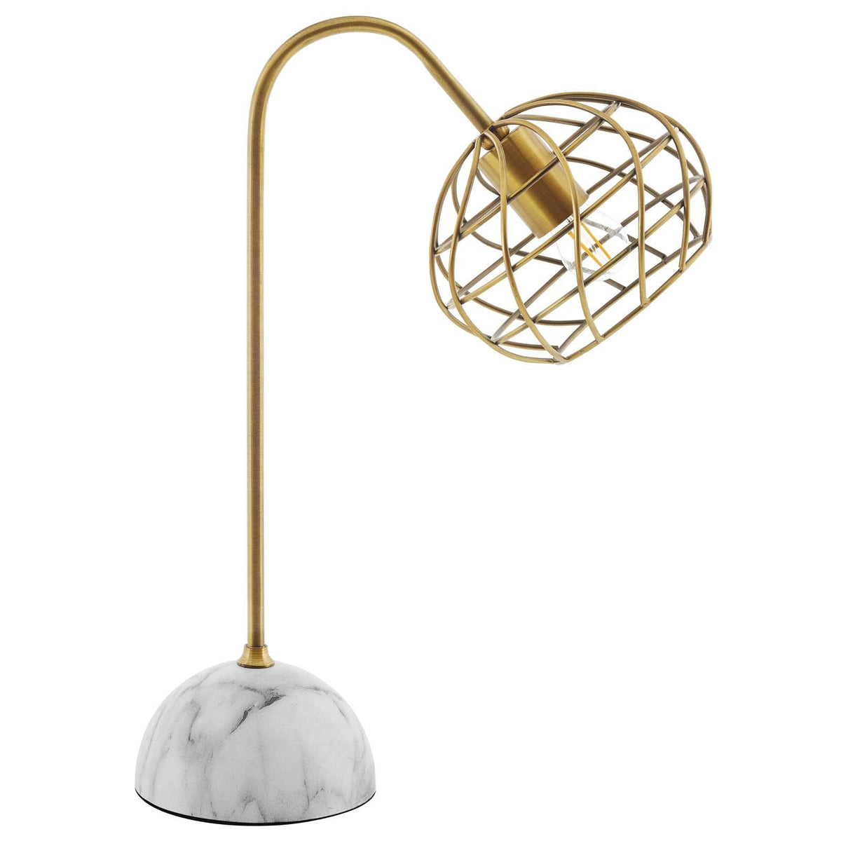 Modway Salient Contemporary Modern Side Table Lamp With Brass Metal Wire Shade And Faux Marble Base