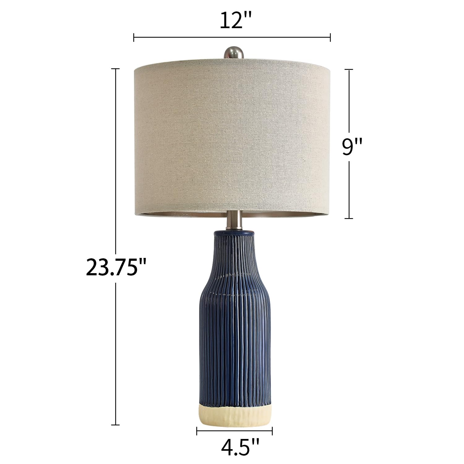 Usumkky 23.75'' Modern Blue Ceramic Table Lamp Set Of 2 For Living Room, Farmhouse Bedside Nightstand Lamp For Bedroom Home Offi