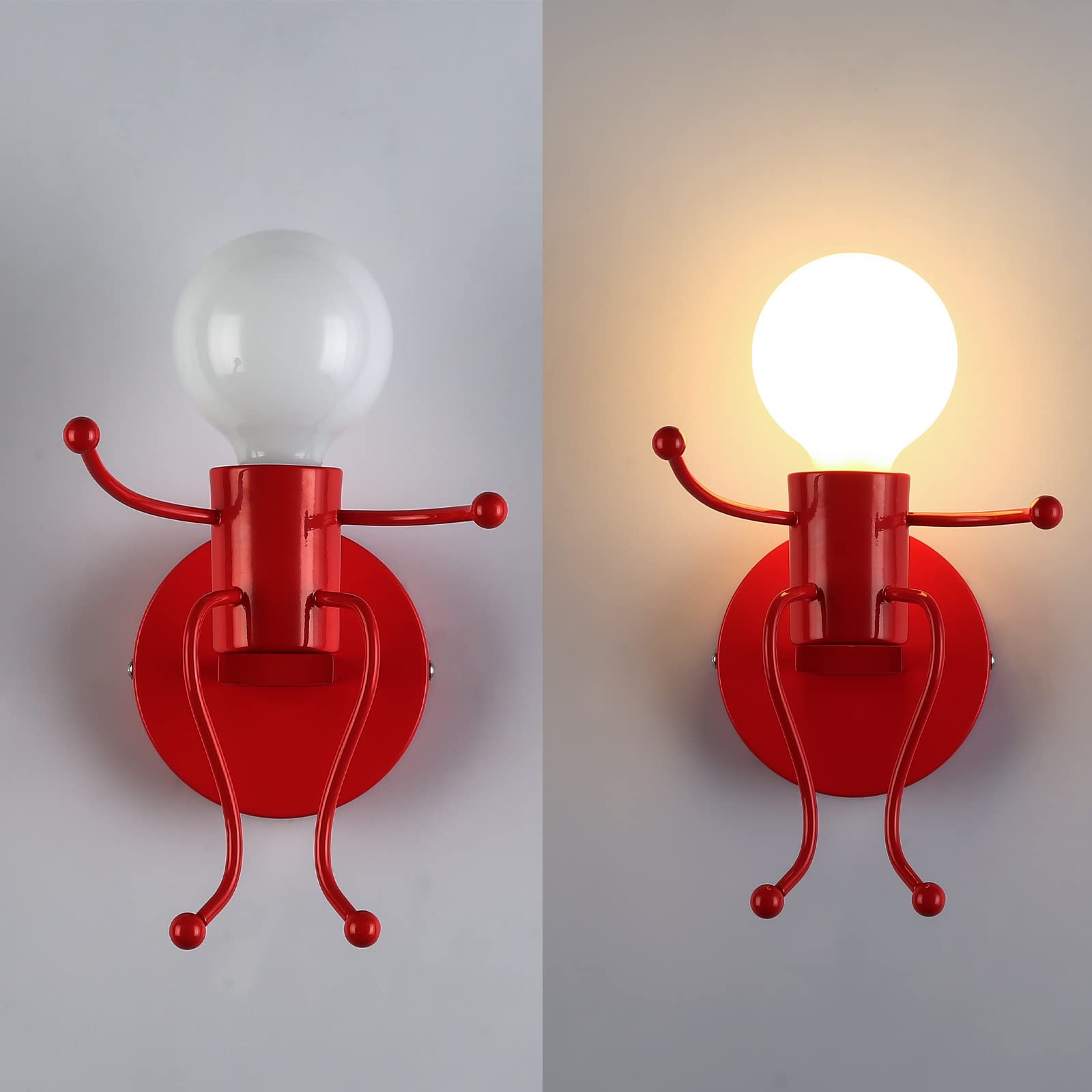 Southpo Mini Wall Light Fixture Baking discomfort-reducingt Creative Little People Wall Lamps Bedroom Decoration Metal Bedside Lamp Modern Children Cartoon Doll Wall Sconces Gift Led Lighting Indoor E26 Base (Red)