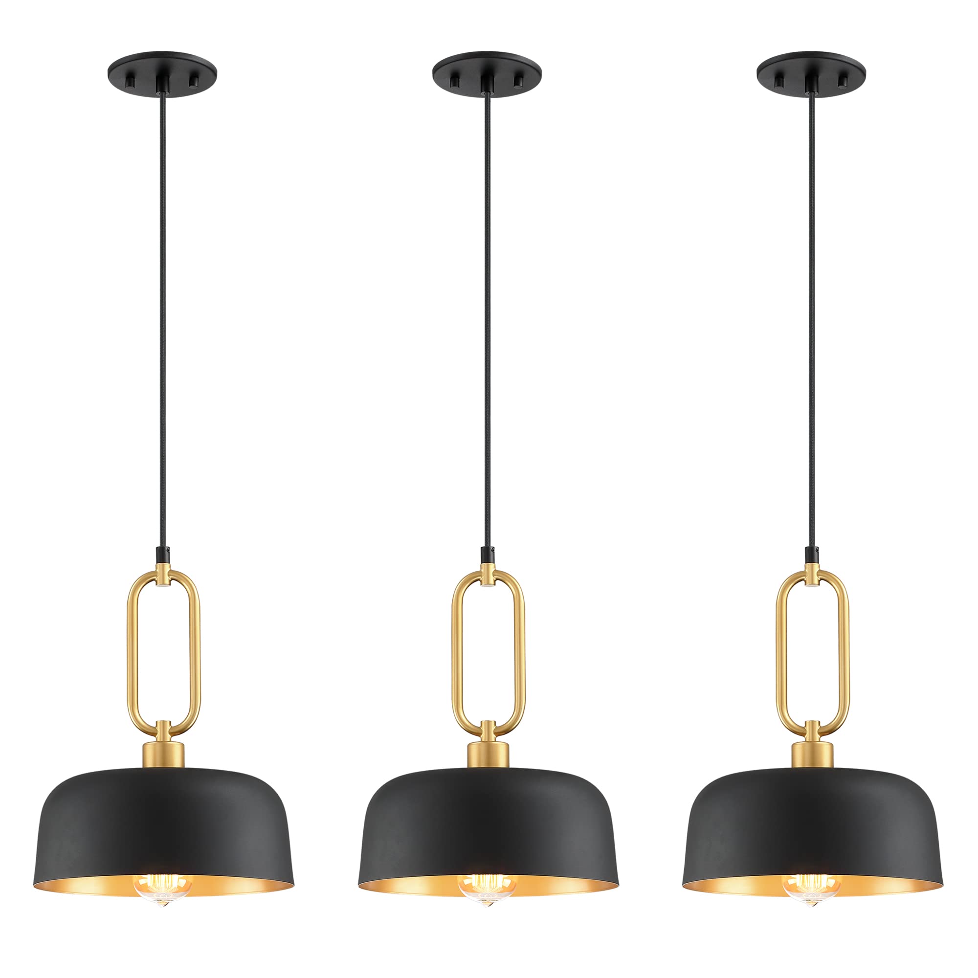 Giiland Industrial Pendant Lighting Fixture, 3-Pack Black Metal Shade Hanging Light for Kitchen Island Dining Room, Adjustable L