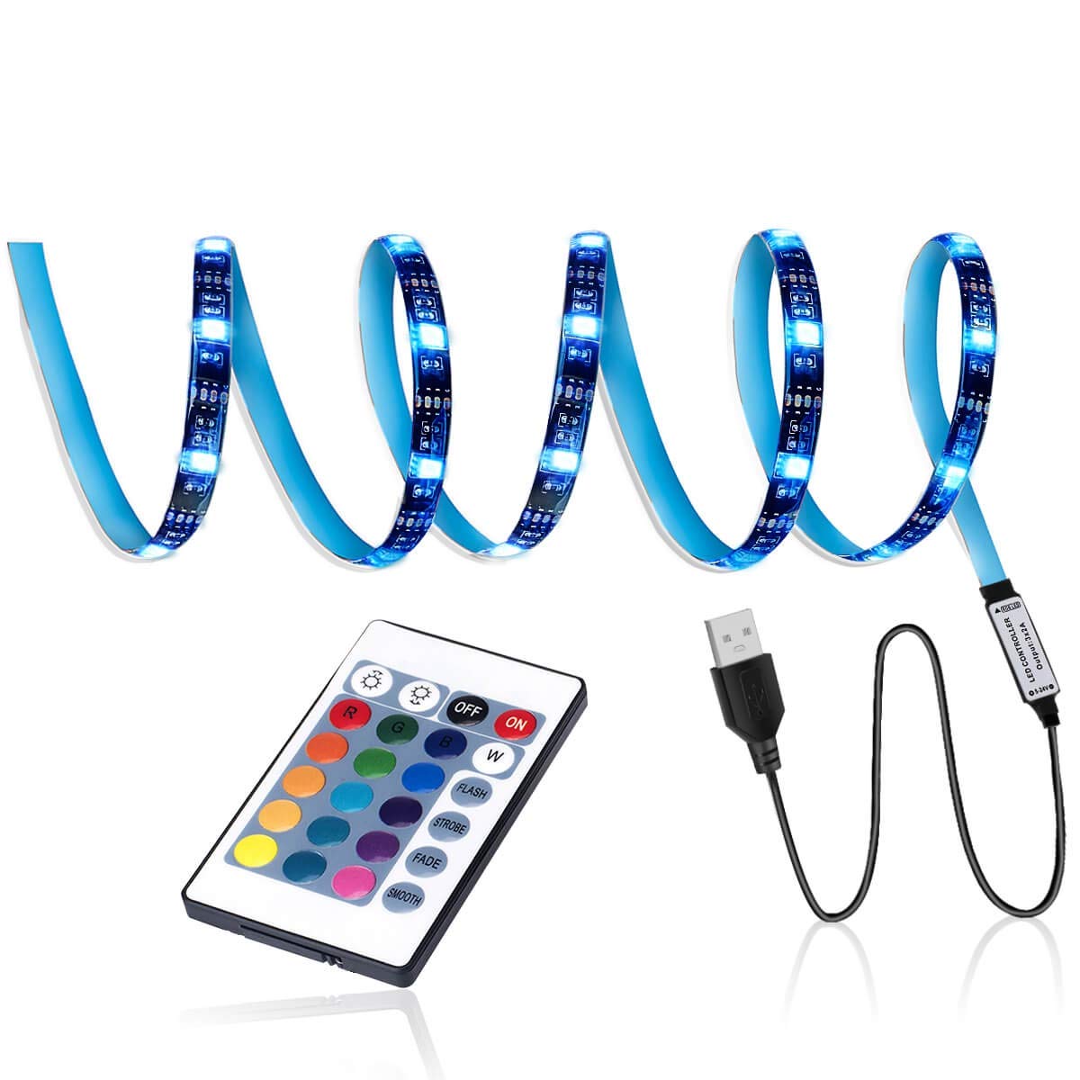SMY LED TV Backlight USB Strip Light Kit, RGB, Waterproof IP65, 6.56Ft, Multi-Color