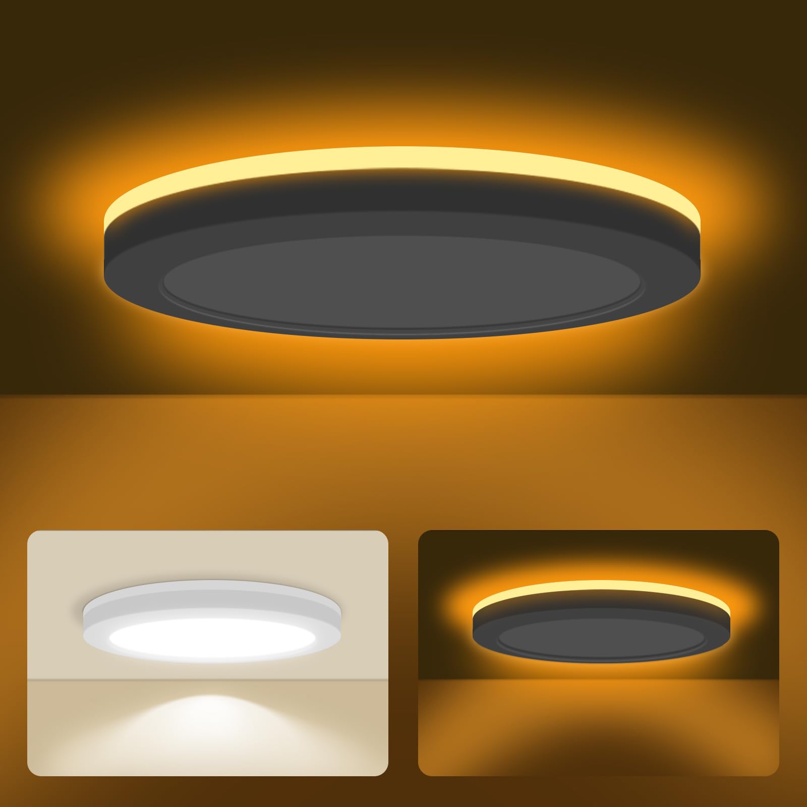 mw 7 Inch LED Flush Mount Ceiling Light with Night Light, 12W, 2700K/3000K/3500K/4000K/5000K Selectable, Ceiling Lights Flush Mo