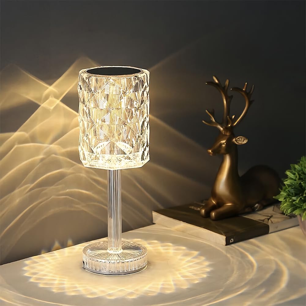 Ejfoiej Portable Crystal Led Table Lamp, 3-Levels Brightness Desk Lamp, 3 Color Touch Control Rechargeable Lamp, Night Light, Be