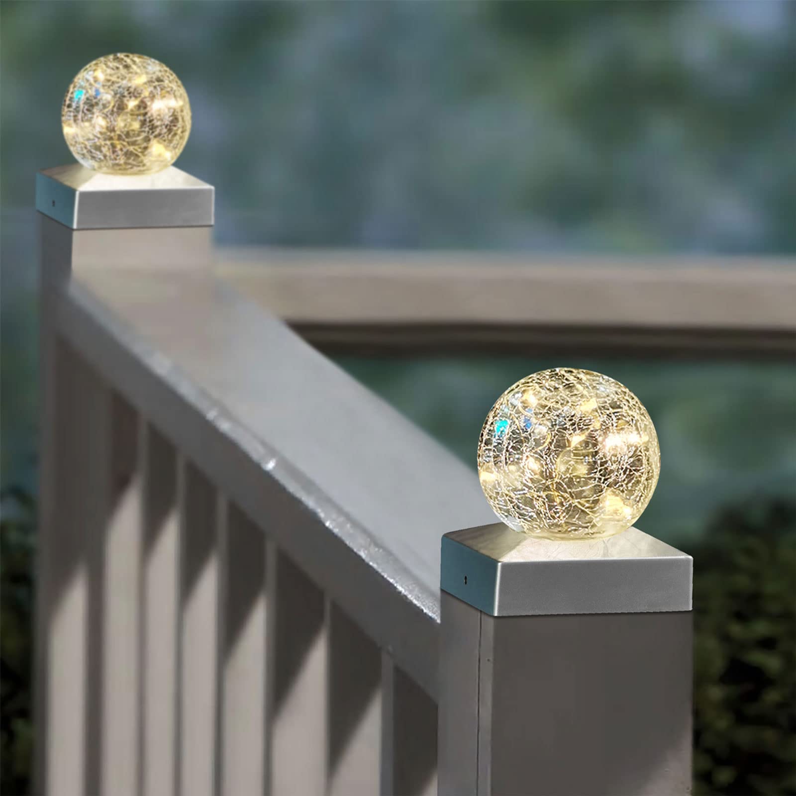SUNNYPARK 2PK Solar Post Cap Lights - Waterproof LED Garden Lights for Deck, Fence, Patio - Warm White, Glass
